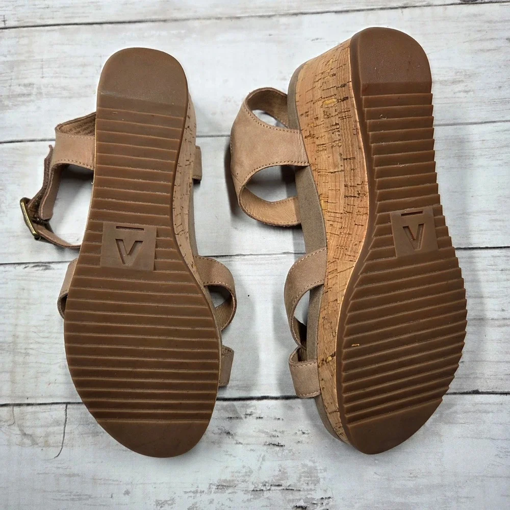 ABEO Nylah Wedge Sandal Platform Tan Leather Womens 7.5M Cork Buckle ACNW0056